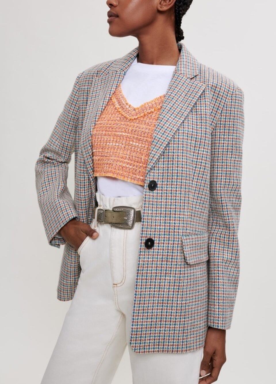 Maje Houndstooth Cotton Blend Blazer Blue Beige Estimated Small R 36